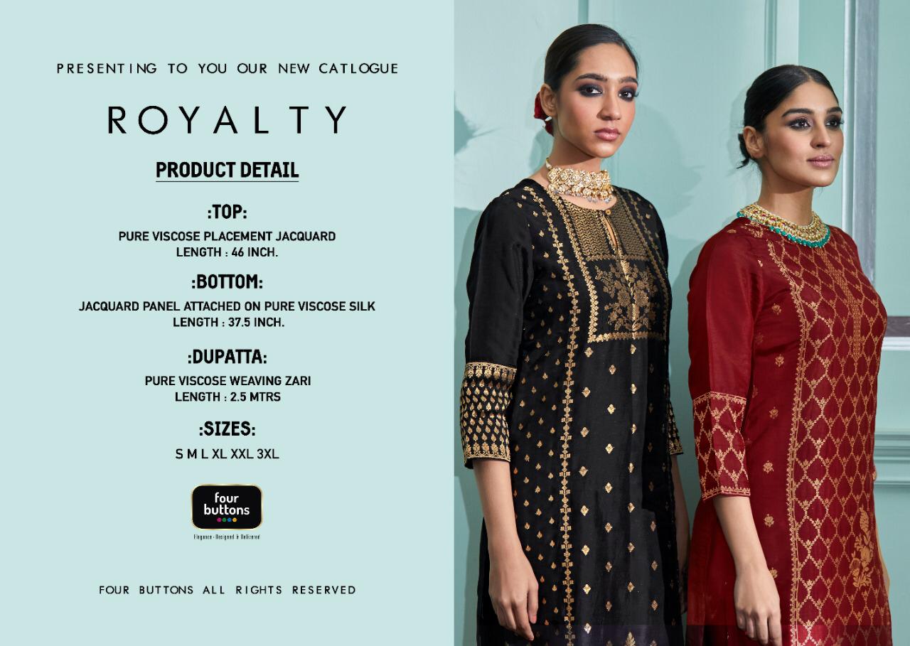 FOUR BUTTONS ROYALTY Latest Fancy Designer Jacquard Festive Wear Readymade Salwar Suit Collection
